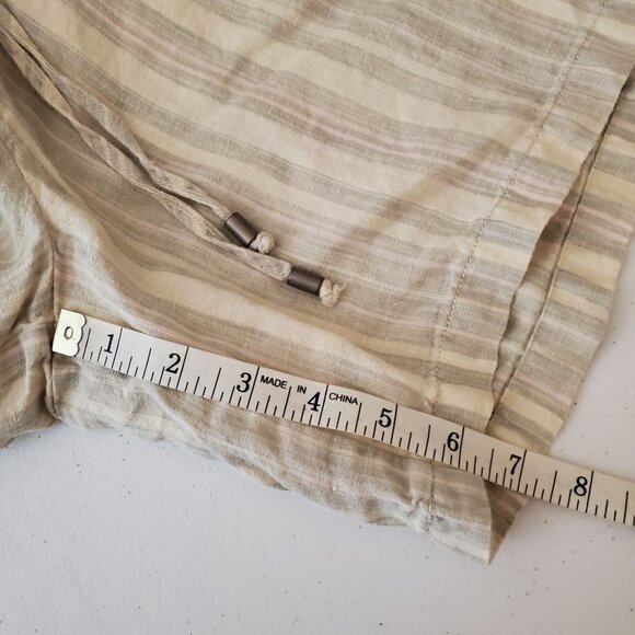 By Anthropologie Striped Linen Shorts Medium Elastic Waist Pull On Neutral - Picture 7 of 10